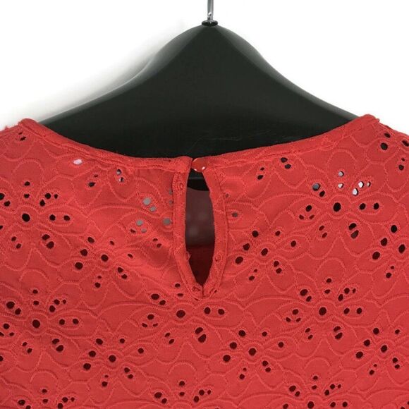 NANETTE Nanette Lepore Eyelet Flutter Sleeve Blouse Womens Medium Orange Stretch - Picture 6 of 11